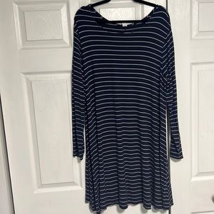 Blue and White Stripe Long Sleeve Shift Dress - Size XXL